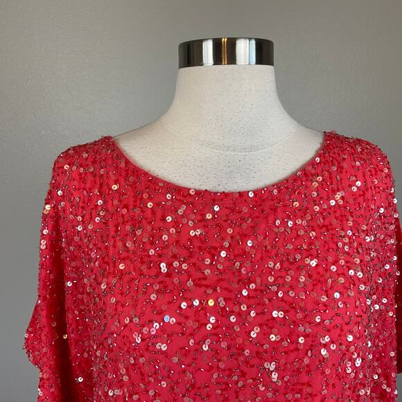 Aidan Mattox Colorful Sequined Mini Shift Cocktail Dress Coral Orange Size 10 - Picture 5 of 8